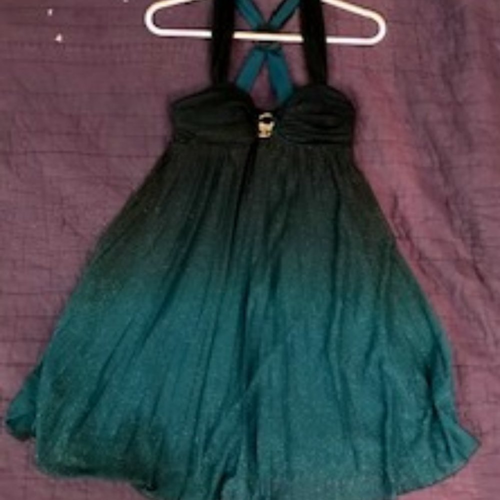 Speechless "Mermaid Inspired" Turquoise & Teal Hombre Glitter Mini Dress